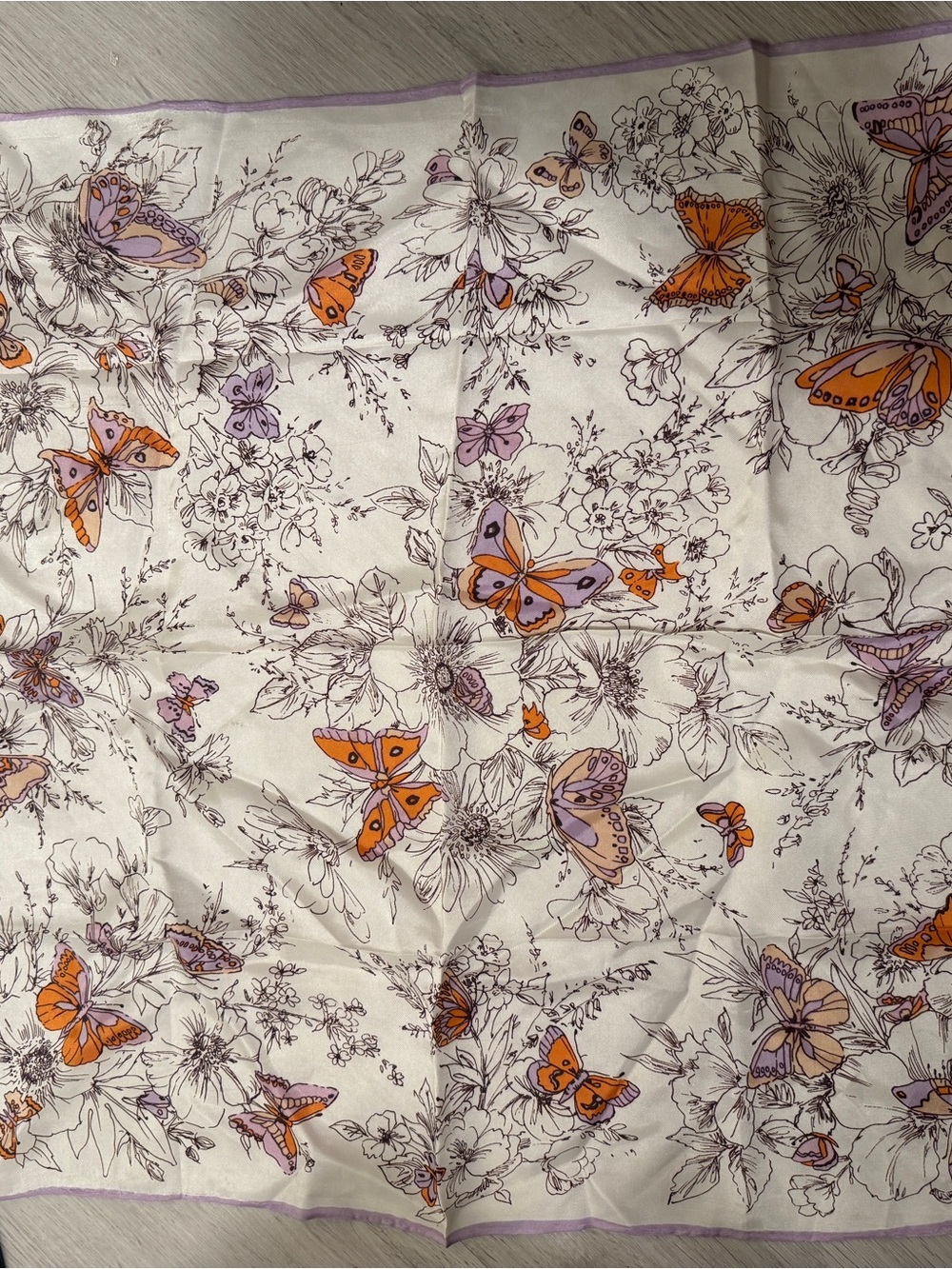 Glentex vintage butterfly scarf 20” viscose orange purple cream fairycore EUC‎